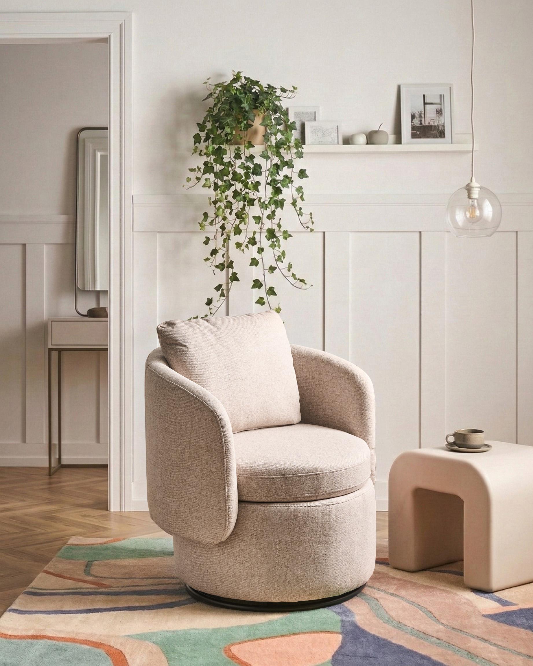 Swivel Armchair HORSENS with Storage Fabric Beige
