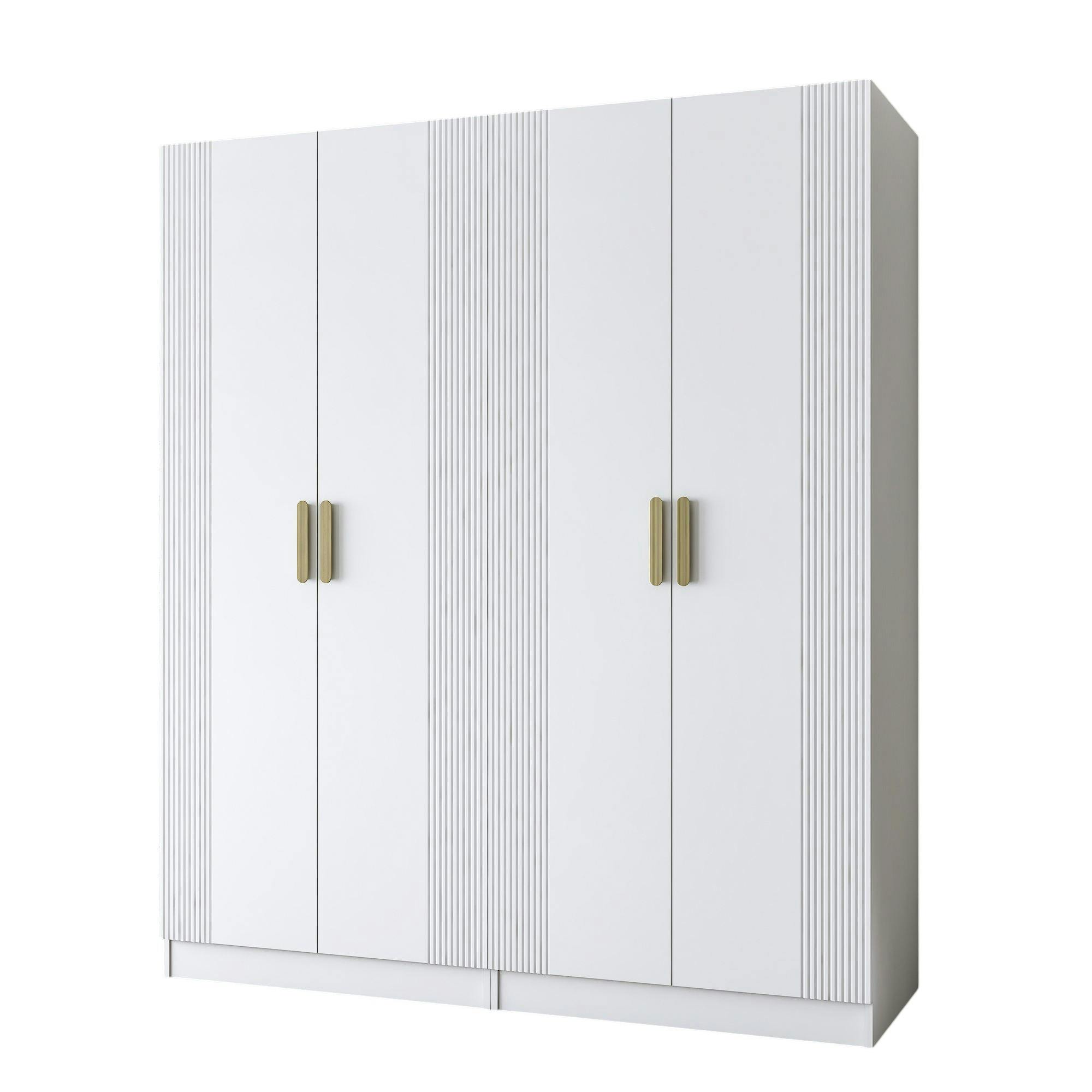 Armoire penderie blanche rainurée 4 portes 2 tringles BYRON
