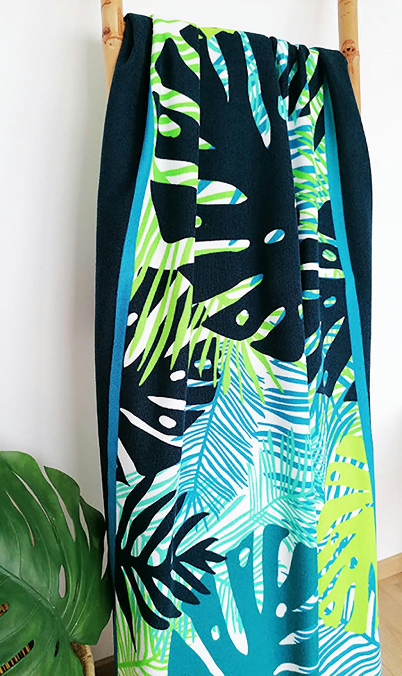 PLAGE MICROFIBRE - Serviette de plage microfibre Tropical Leaves 90x170 vert