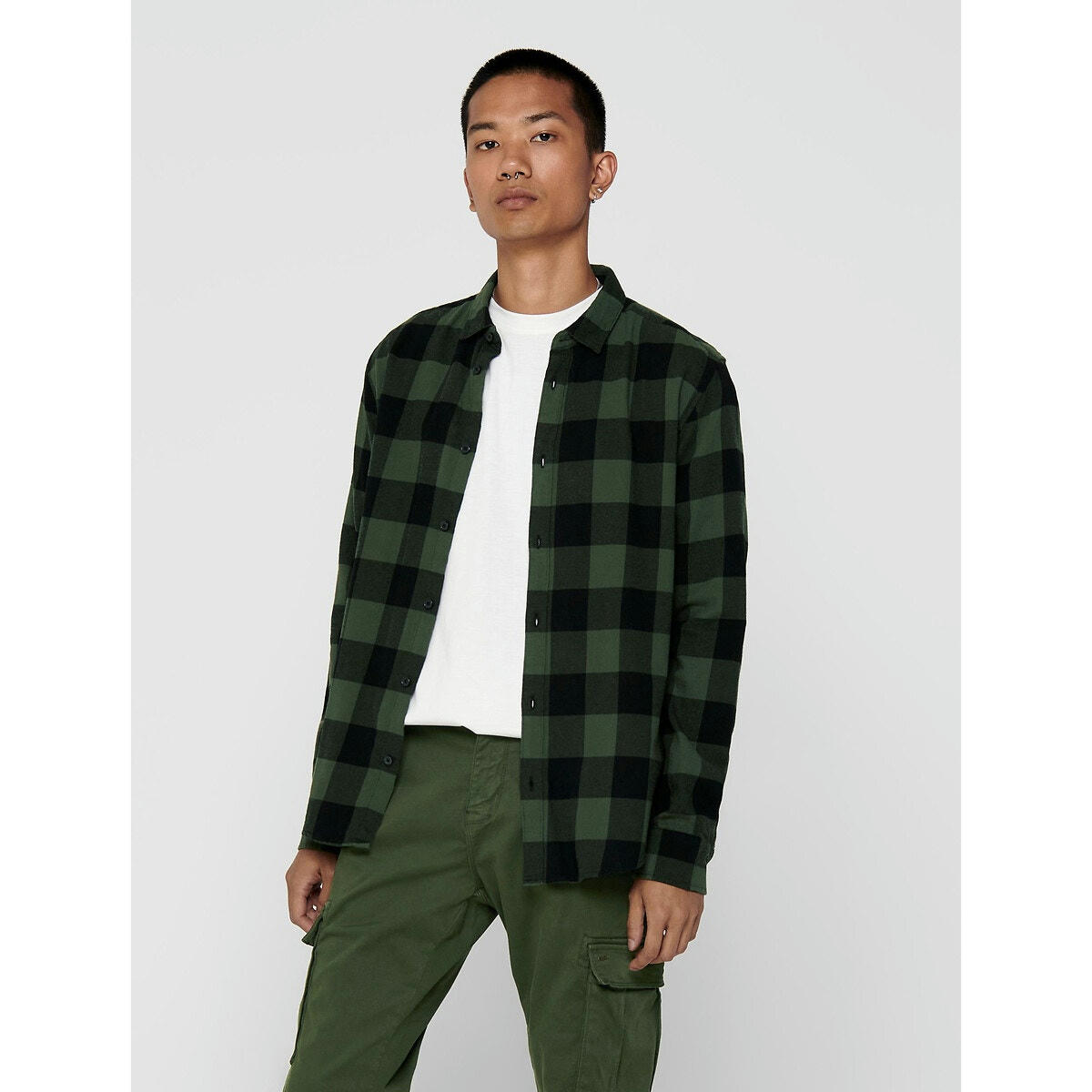 Chemise droite à carreaux, manches longues