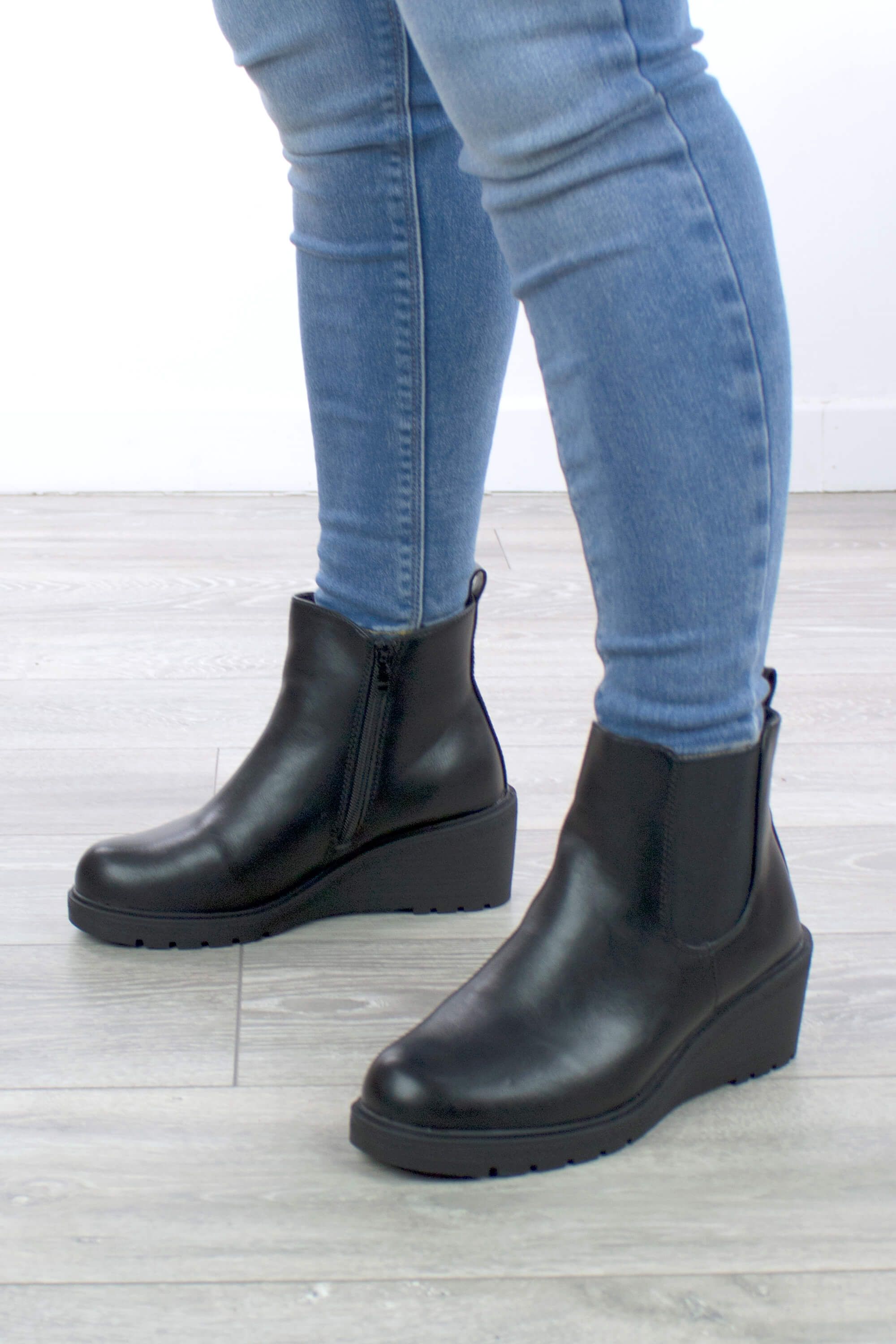 AJVANI Mid Wedge Heels Elastic Chelsea Ankle Boots