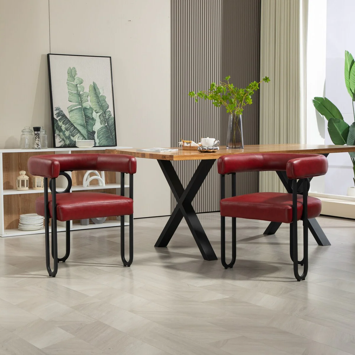 Chenille/Leather Upholstered Contemporary Designed Side Dining Chairs（set of 2）