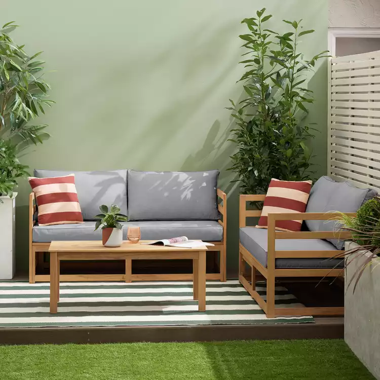 Habitat Evissa 5 Seater Wooden Garden Corner Sofa Set - Grey