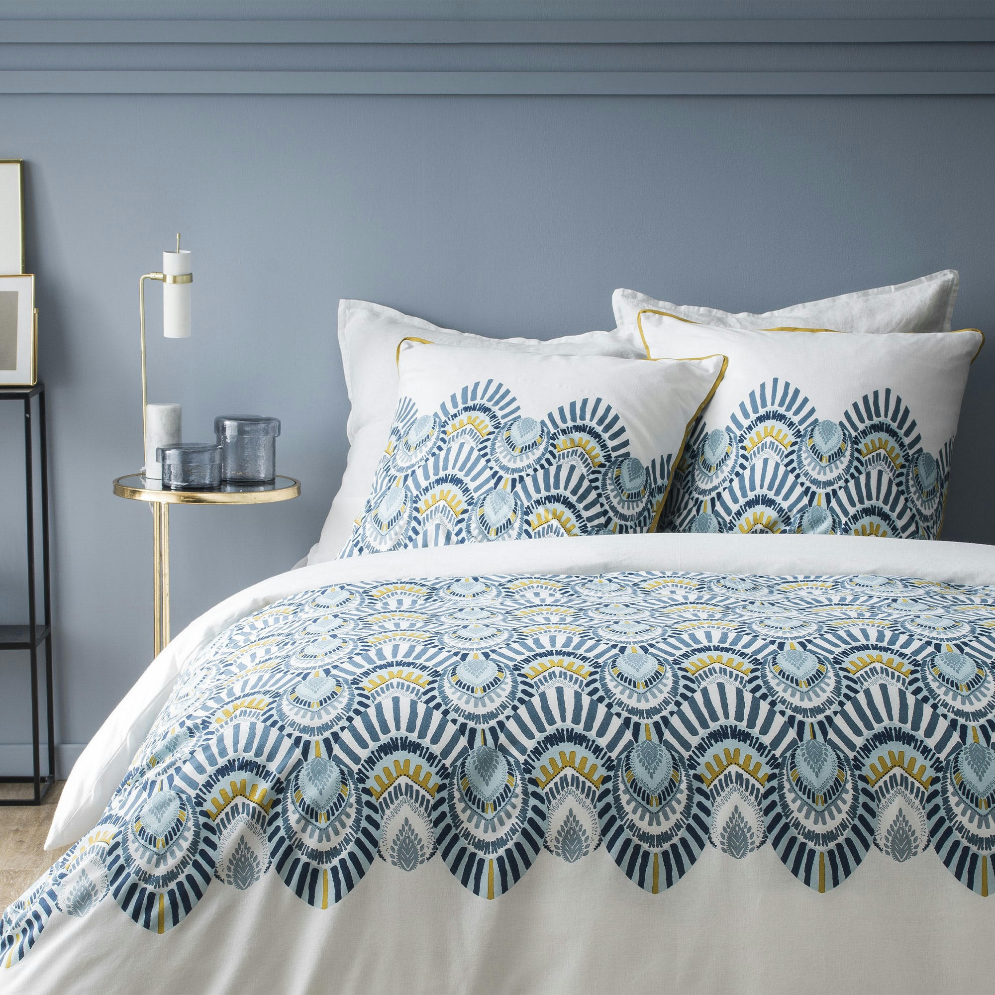 OCELLUS - Parure de lit imprimée en coton Blanc 240x220+2x65x65cm