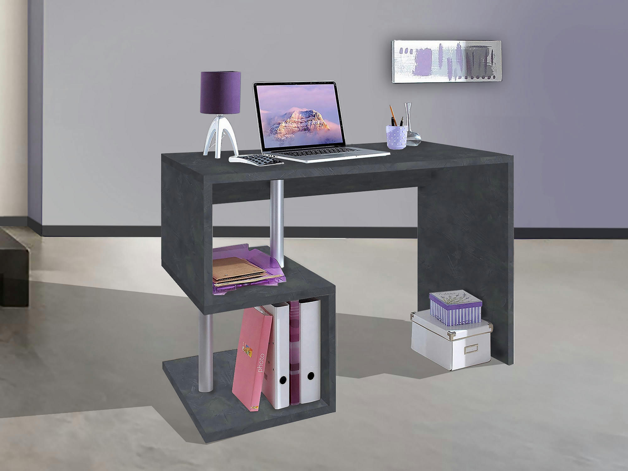 - Bureau moderne effet bois gris cendre