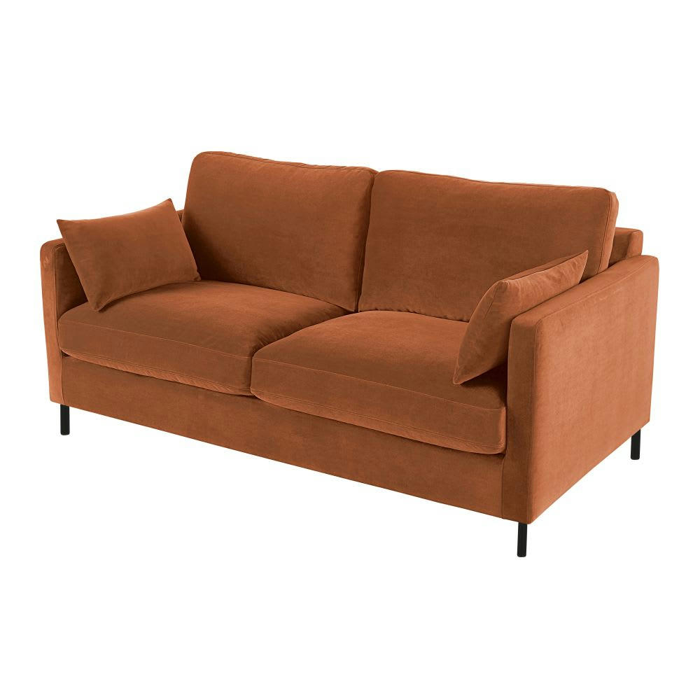 Julian - Canapé 2/3 places en velours orange écureuil