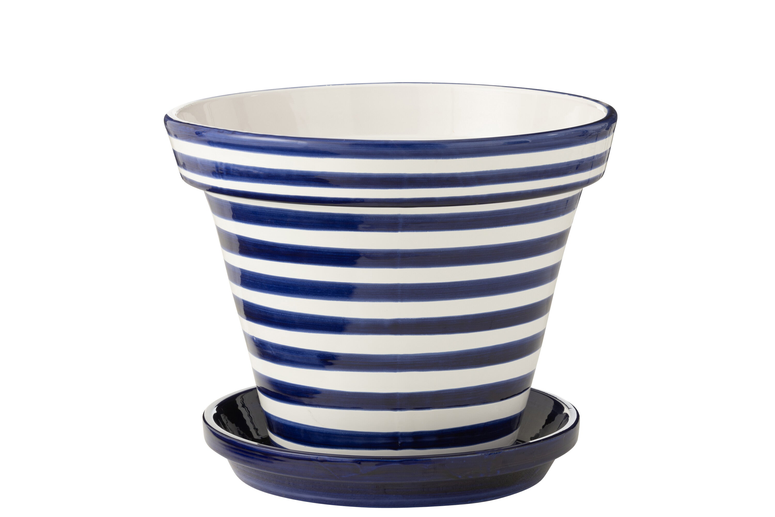 J-Line bloempot Granada Stripes - keramiek - blauw - small - Ø 50 cm