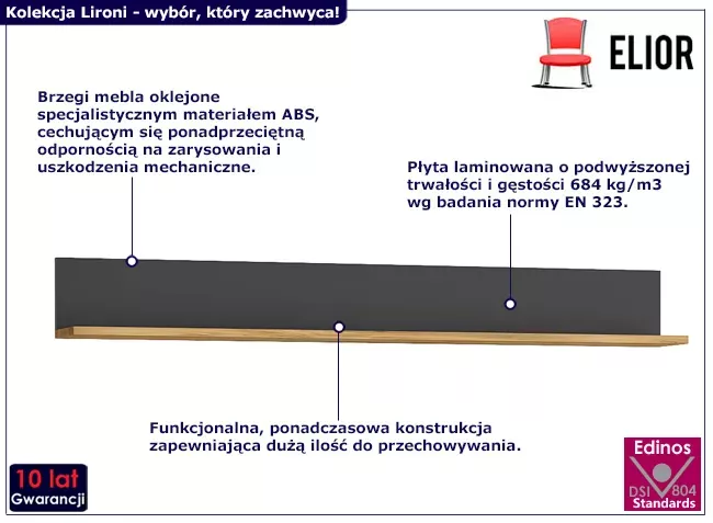 Klasyczna półka wisząca dąb craft   czarny - Jolo
