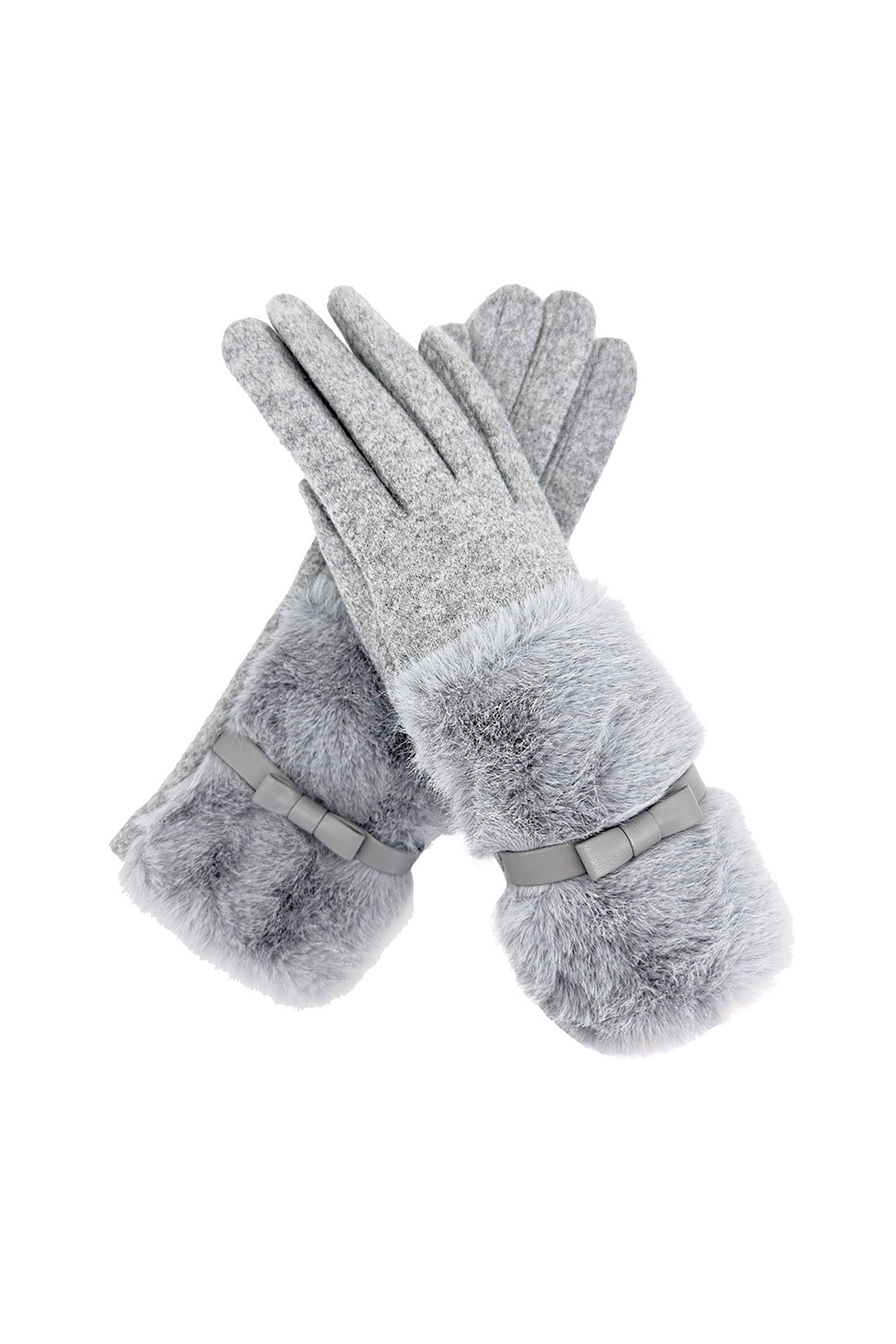 Vellin Faux Fur Cuff Bow Touchscreen Gloves