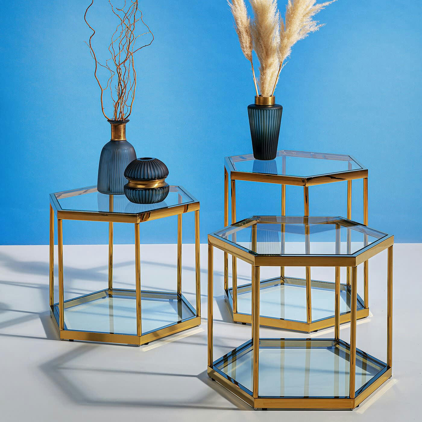 COMB - Table basse en verre et acier doré