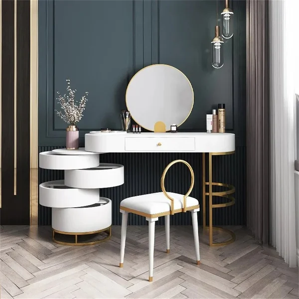 Makeup Vanity Dressing Table with Swivel Cabinet Mirror & Stool Included