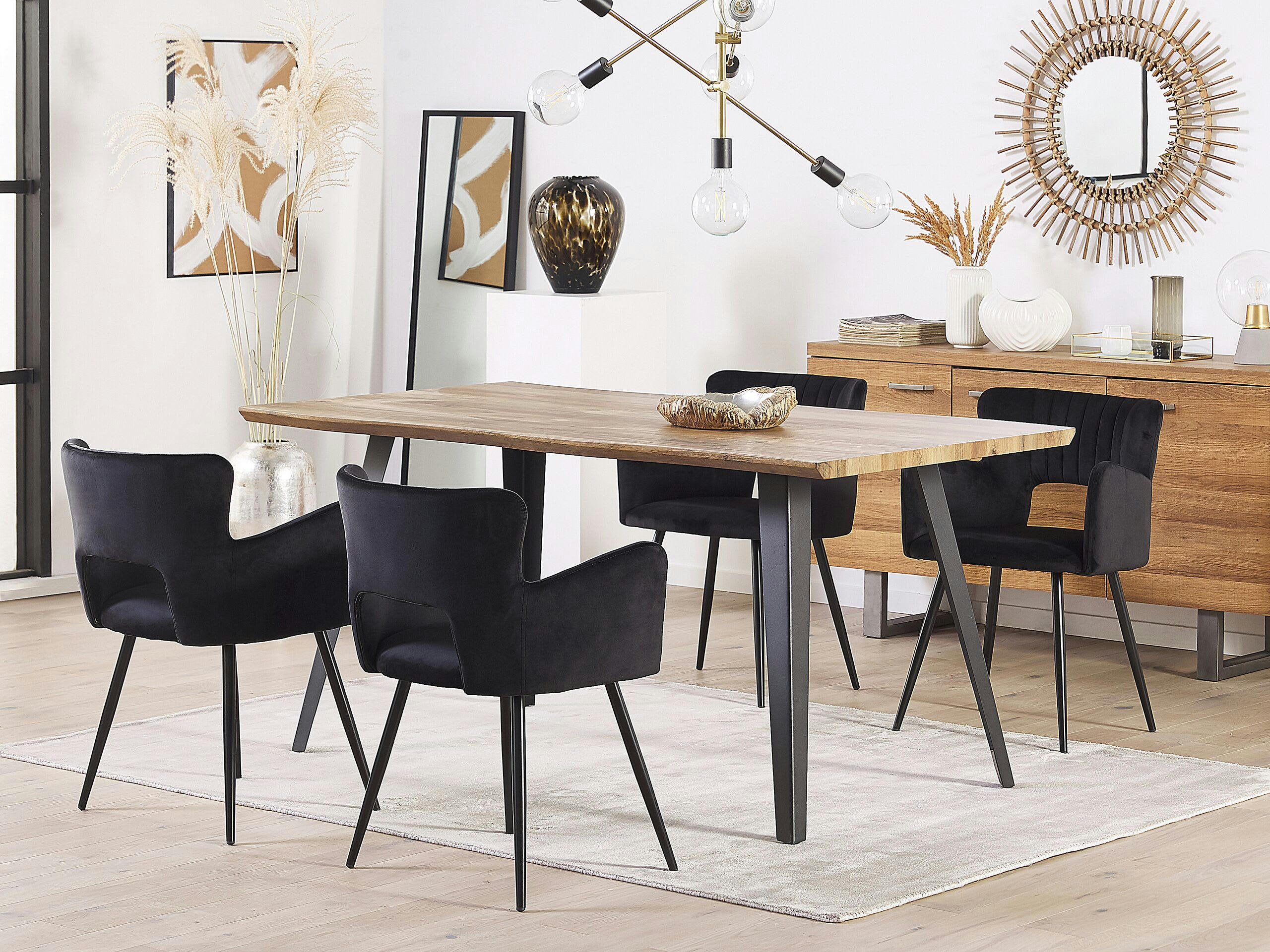 SANILAC - Lot de 2 chaises de salle à manger en velours noir