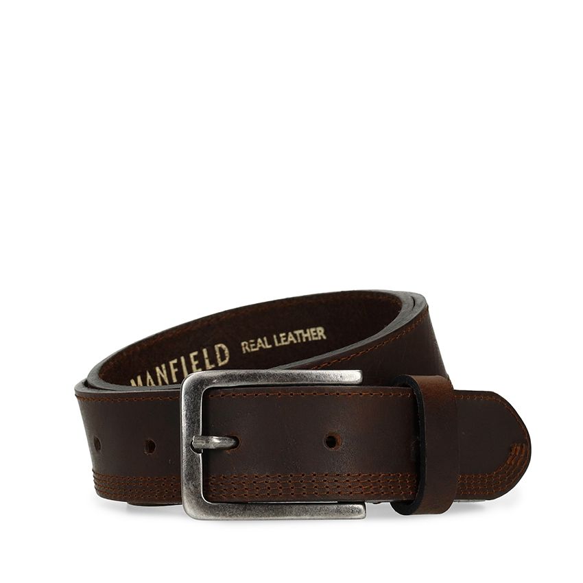 Manfield Donkerbruine leren riem