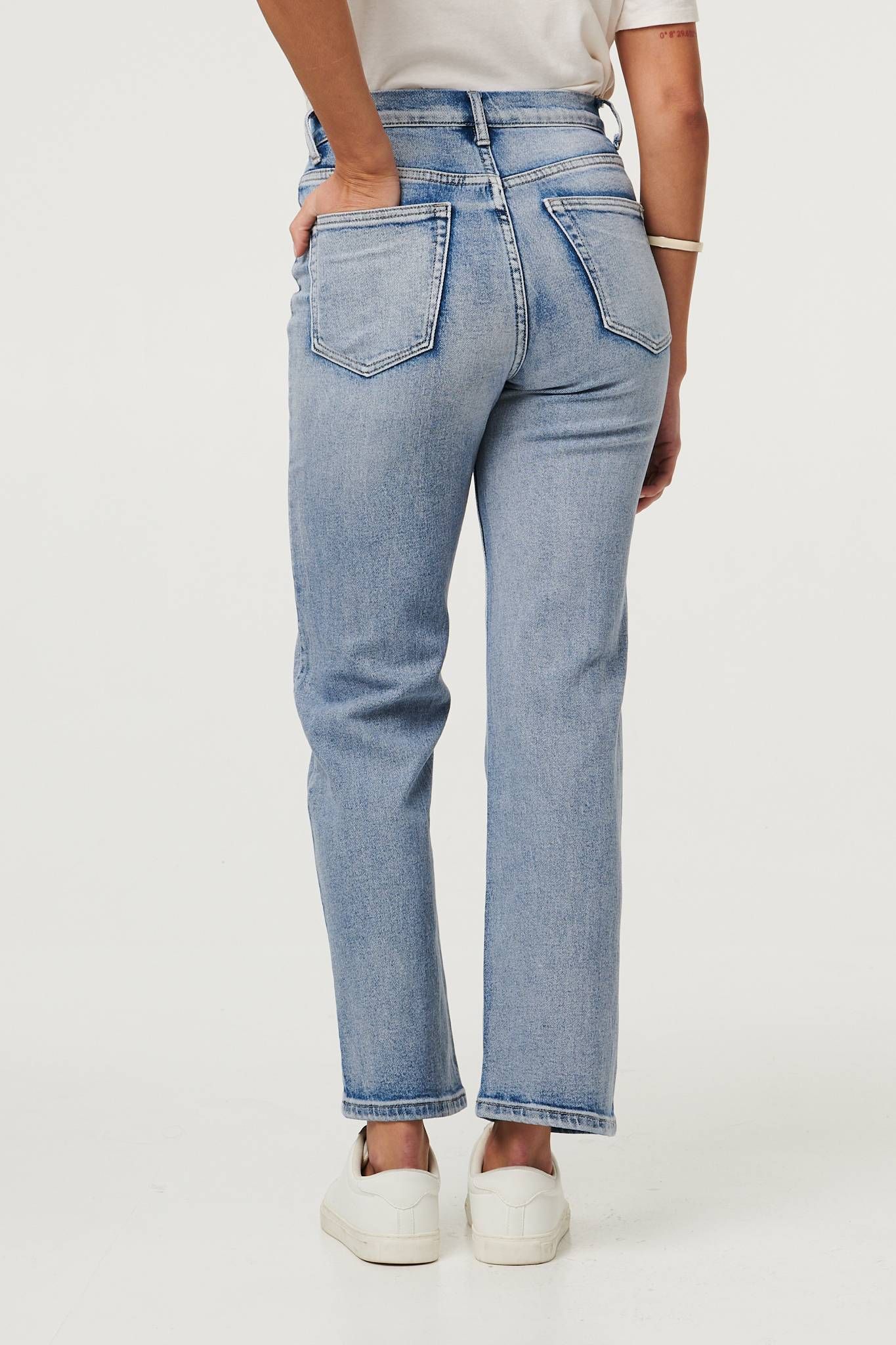 Izabel London High Waist Straight Fit Faded Jeans