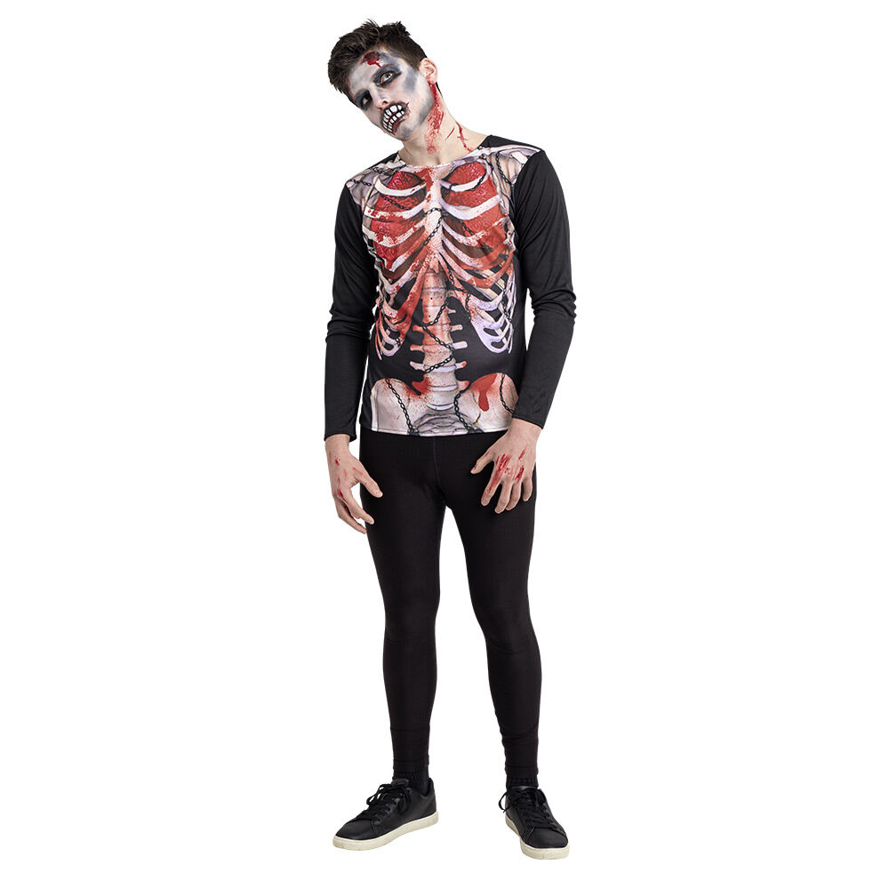Déguisement adulte Halloween zombie trompe-l'oeil tshirt -Taille unique