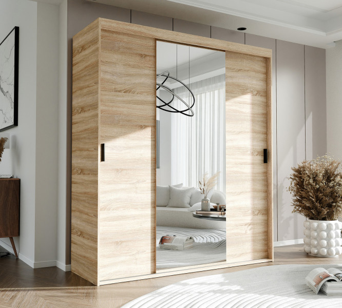 Szafa przesuwna z lustrem STILO 180 cm w kolorze sonoma