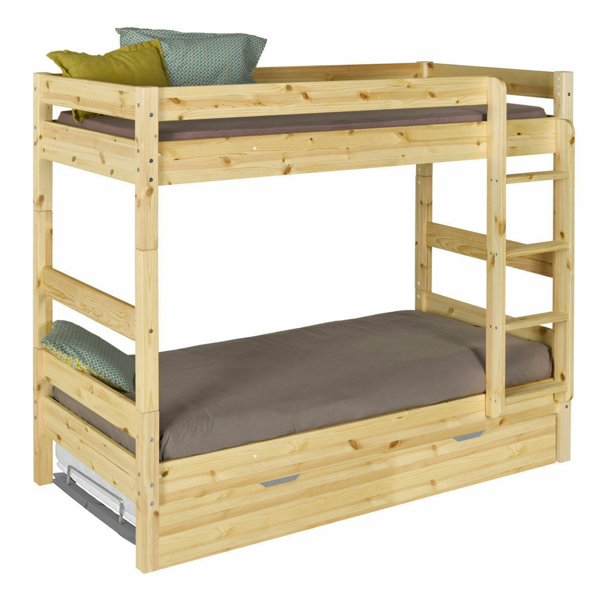 AARON - Pack lit superposé gigogne avec matelas 90x190 cm bois massif