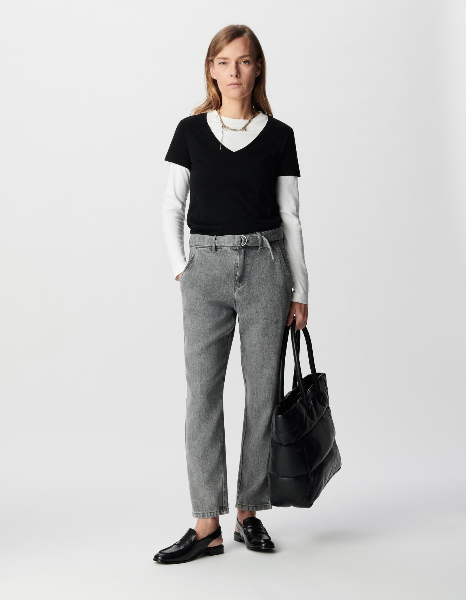 Jean baggy gris Lyocell® cropped Femme
