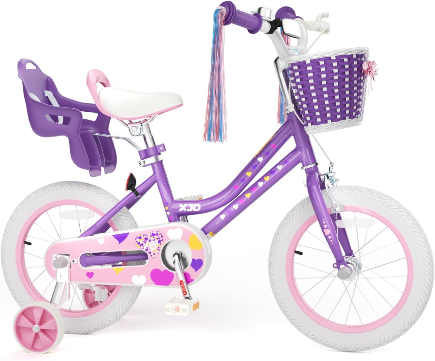 XJD Girls Bike for Toddlers 3-9 Years Old Kids, 12 14 16 Inch Kids Bike with Training Wheels, Streamers, Basket and Doll Seat