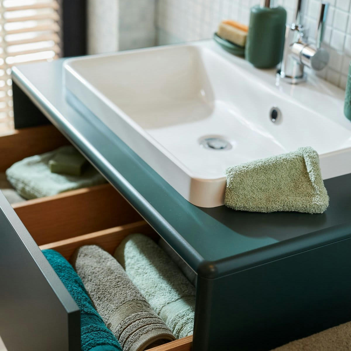 LOMA - Meuble sous-vasque 80cm 2 tiroirs en bois vert foncé