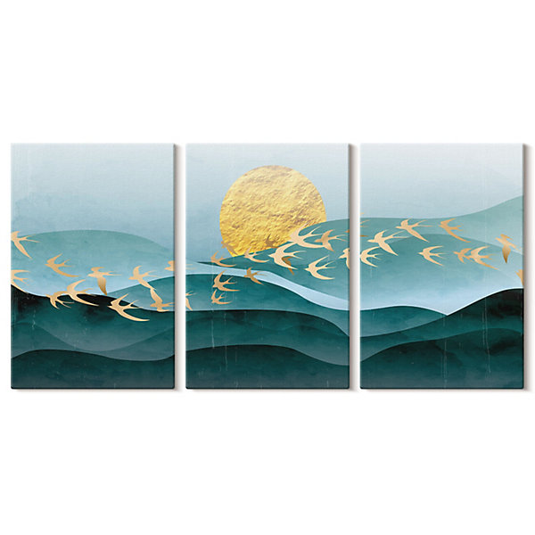 Ensemble 3 Tableaux sur Châssis Wallfluent 20x30 cm Paysages Abstraits De Coucher De Soleil Déco Murale Minimaliste