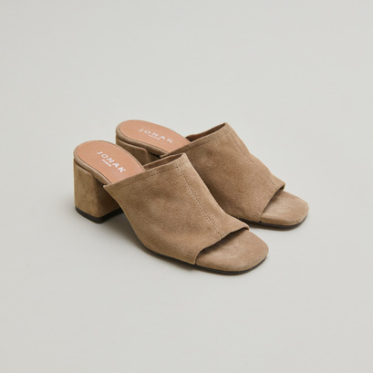 Mules à talons et bouts ouvertsen croute taupe | BUTTERFLY