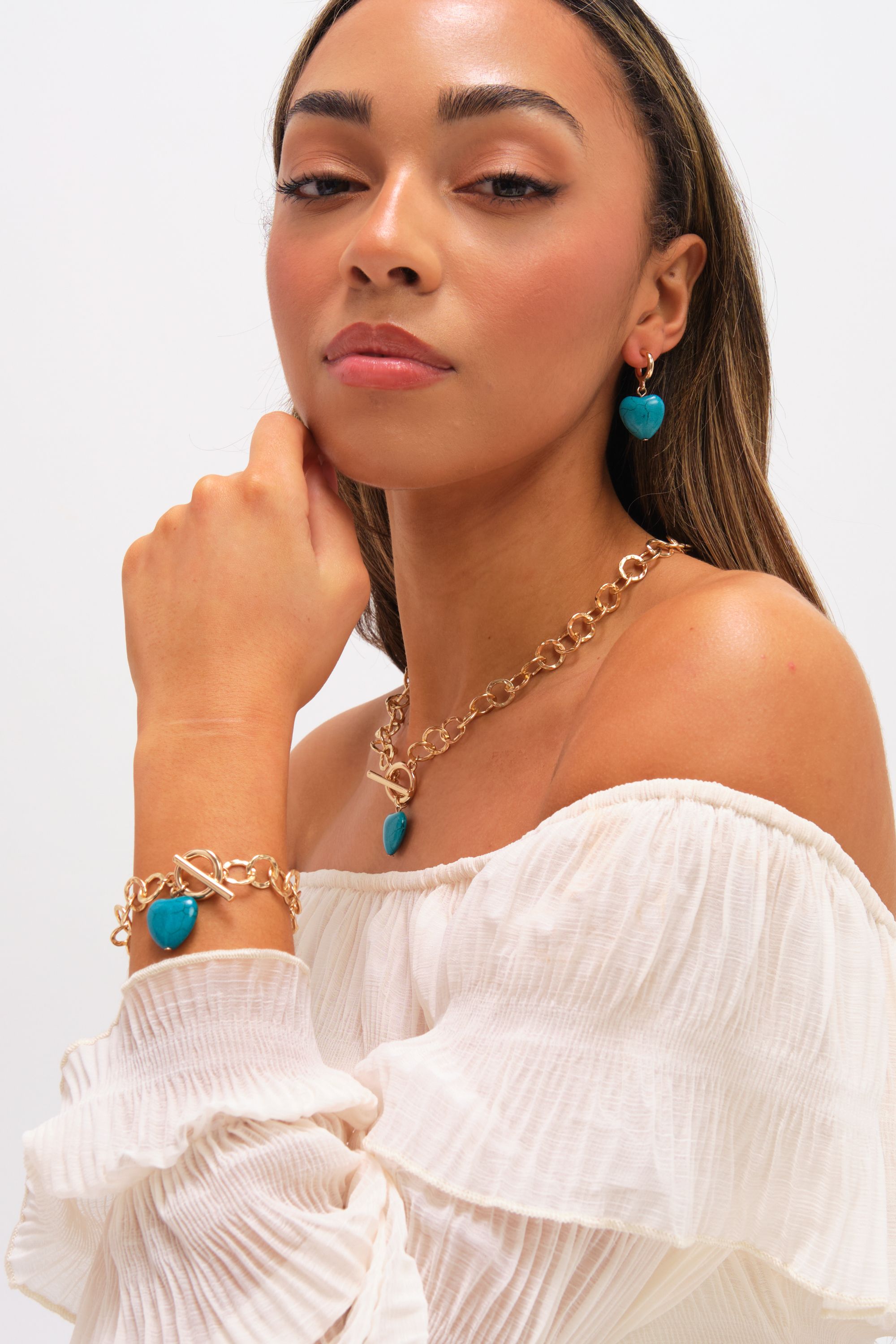 Mood Gold Plated and Turquoise Heart T-Bar Bracelet
