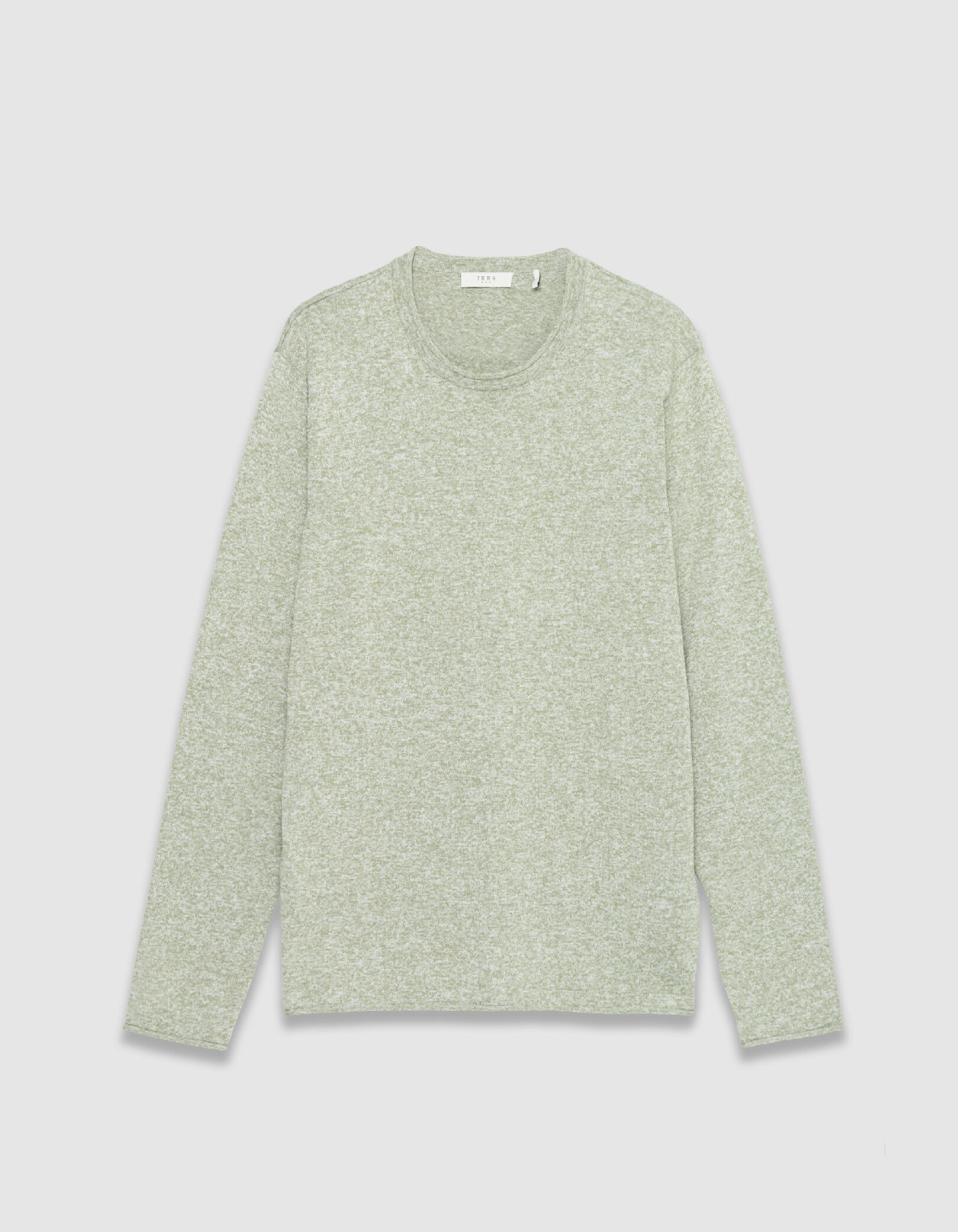 Pull col rond vert tricot fin mouliné Homme