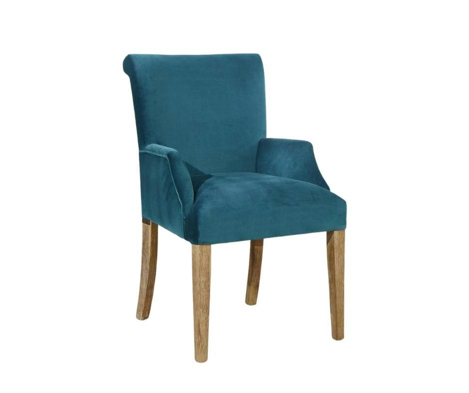 ALIX - Fauteuil de table en velours bleu canard