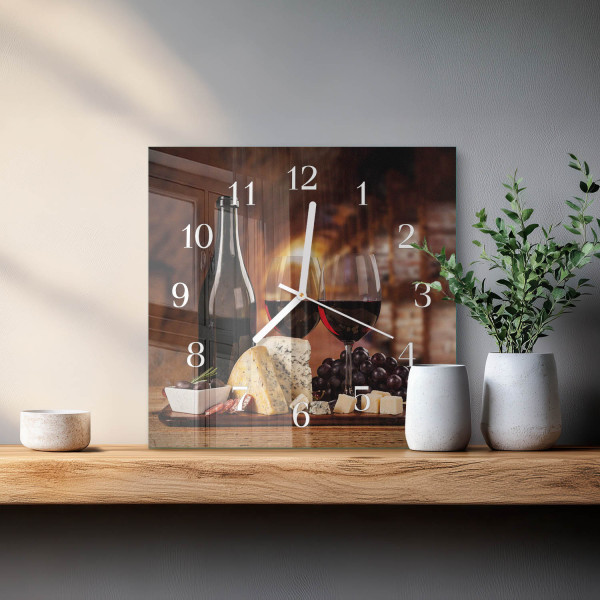 Dekoracyjny zegar 30x30 Wino dekoracyjny na ścianę