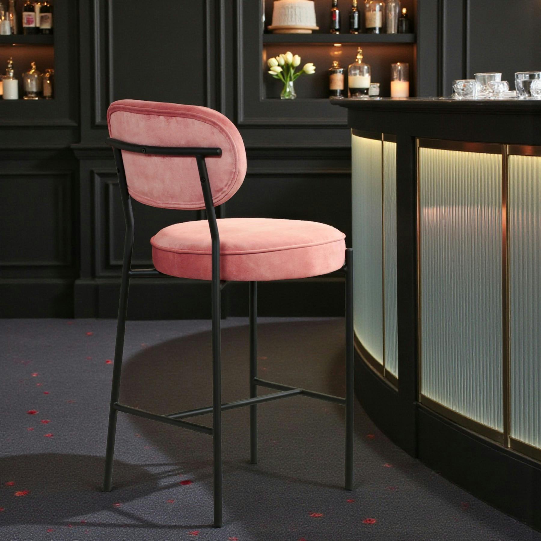 Tabouret de bar design en velours rose pâle FLORENCE (lot 2)