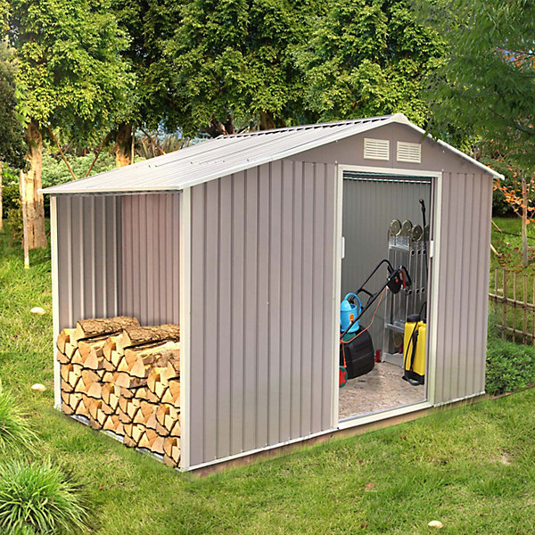 Abri de jardin avec abri bûches 6,53 m² en acier gris VENTOUX
