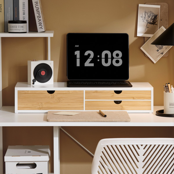 Biały stojak na monitor z trzema szufladami 601122 cm