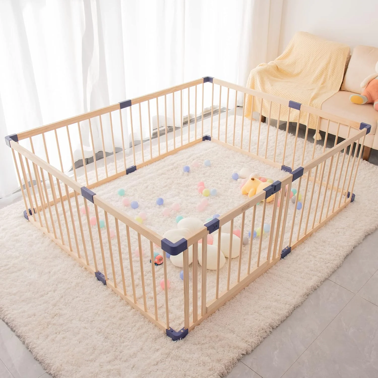 Wooden Baby Playpen with Safety Gate  47 x 63