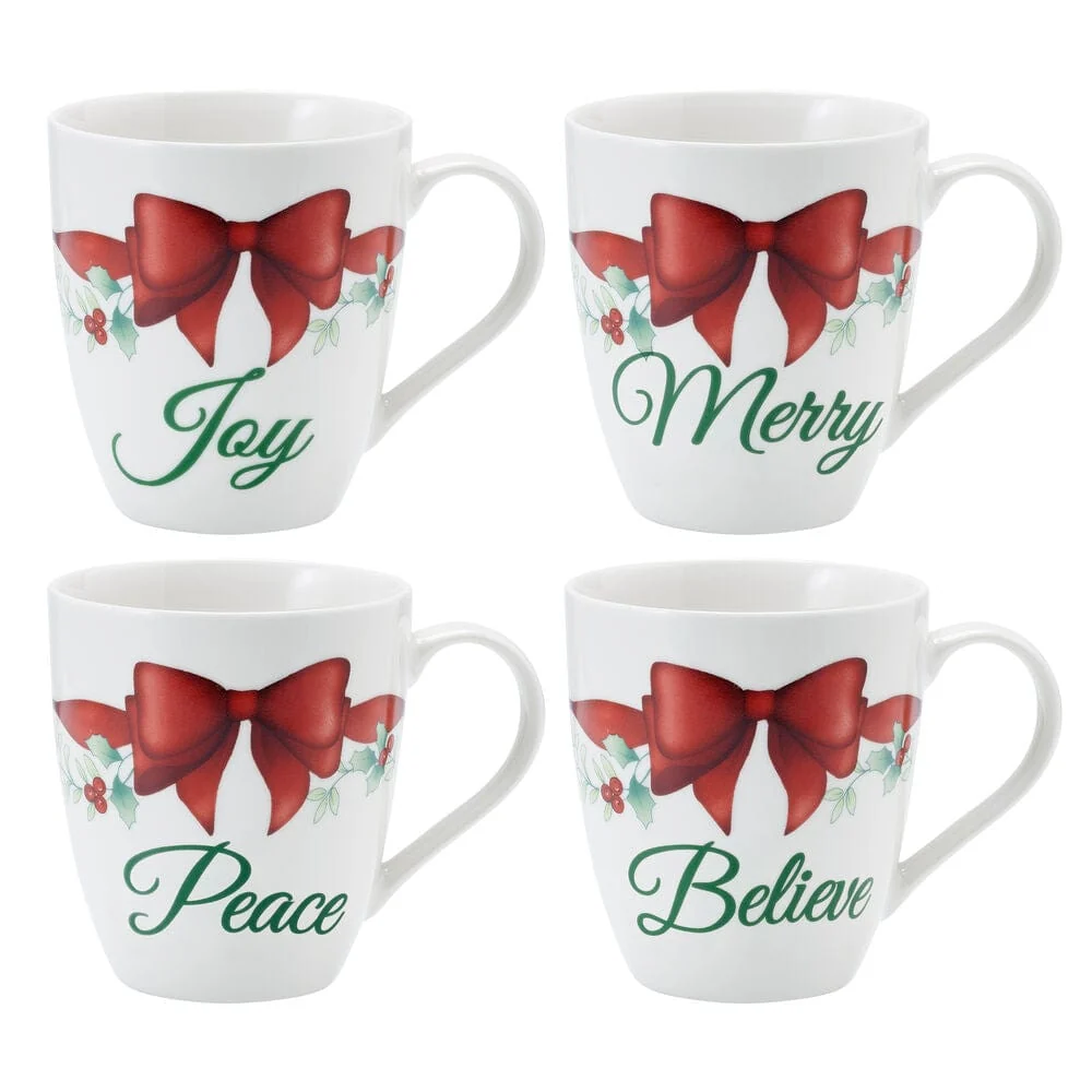 Winterberry® Set of 4 Red Ribbon Sentiment Mugs