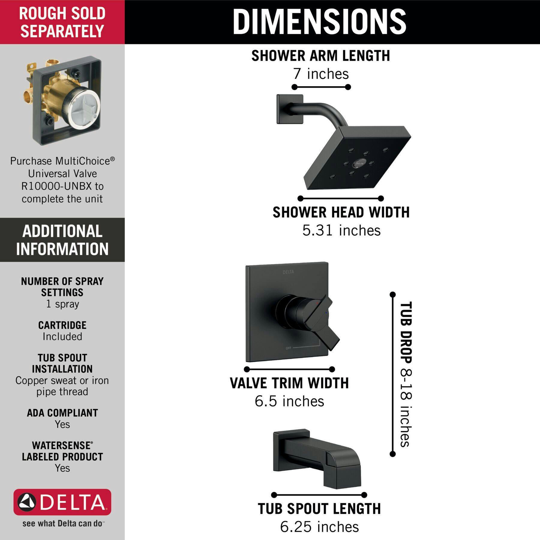 Delta Ara Monitor 17 Series H2Okinetic Tub & Shower Trim, Matte Black