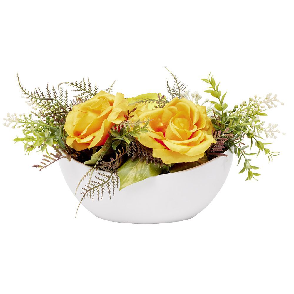 Pot design bateau rose artificielle jaune