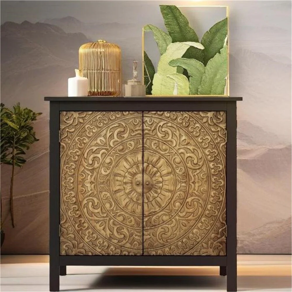 2 Door Wood Accent Storage Cabinet with Non-Slip Foot Pads