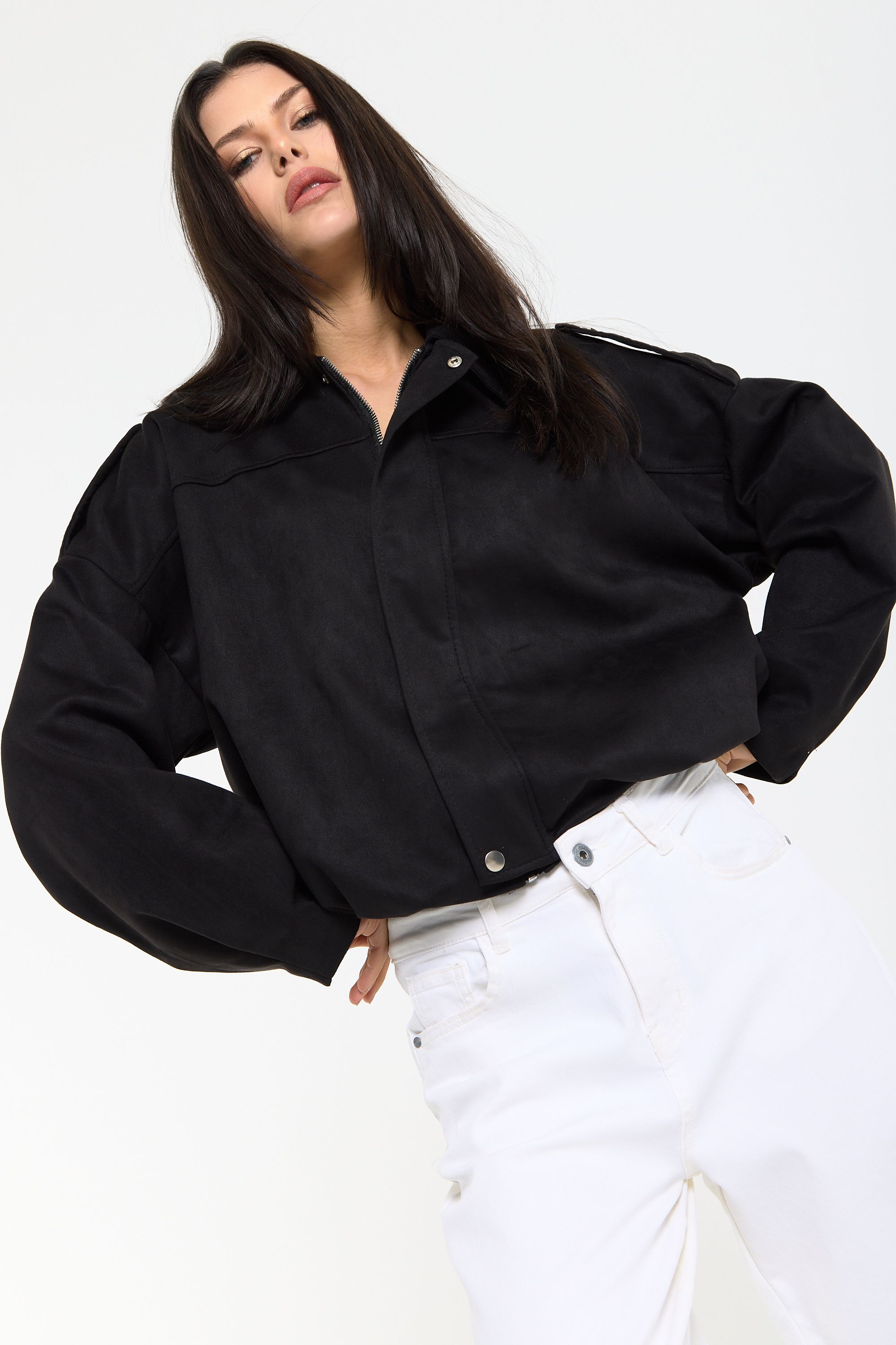 House of Holland Black Oversized Faux Suede Jacket