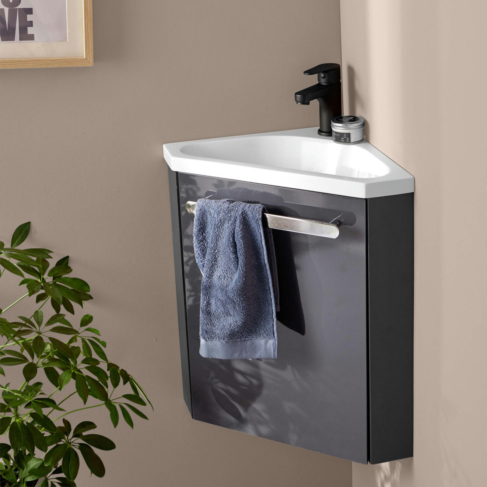 SKINO - Meuble lave-mains  gris anthracite + robinet noir