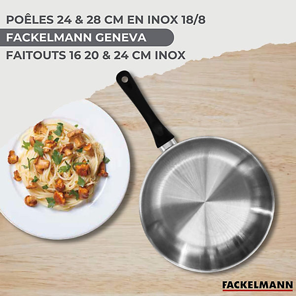 Lot Poêle 24/28 cm Fackelmann Geneva avec 3 Faitouts 16/20/24 cm et 5 ustensiles