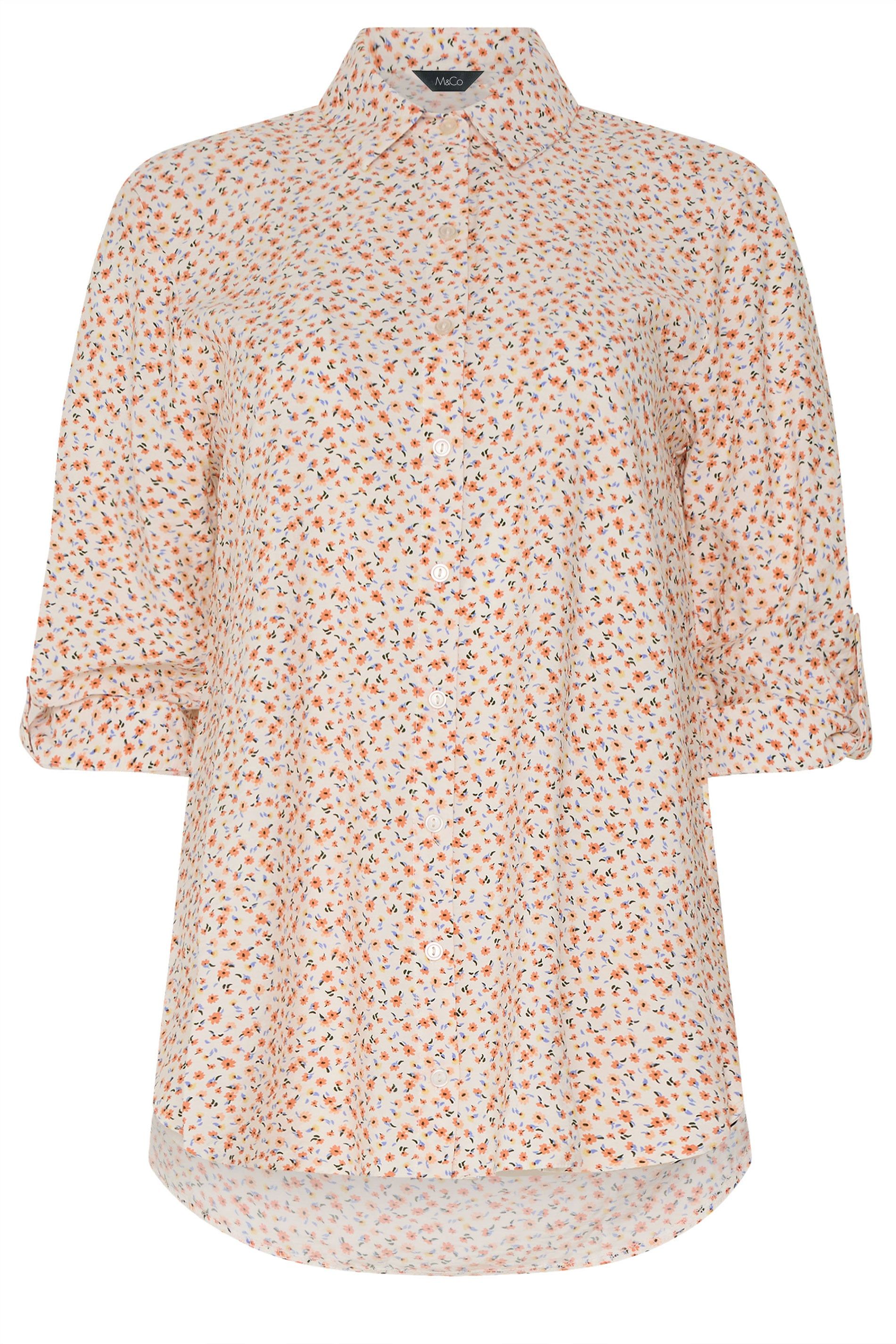 M&Co Ditsy Floral Tab Sleeve Shirt