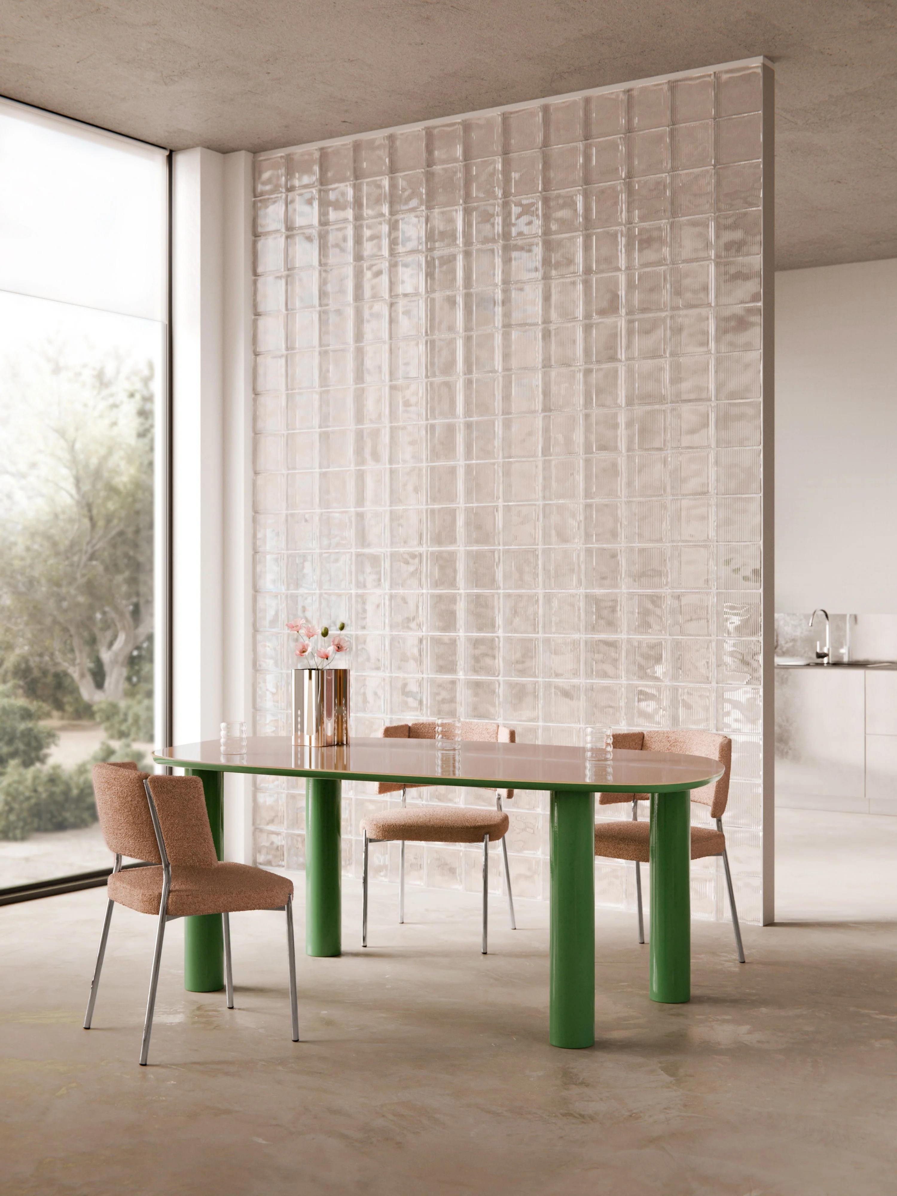 Organischer Esstisch Beni mit Glasplatte, 200 x 110 cm