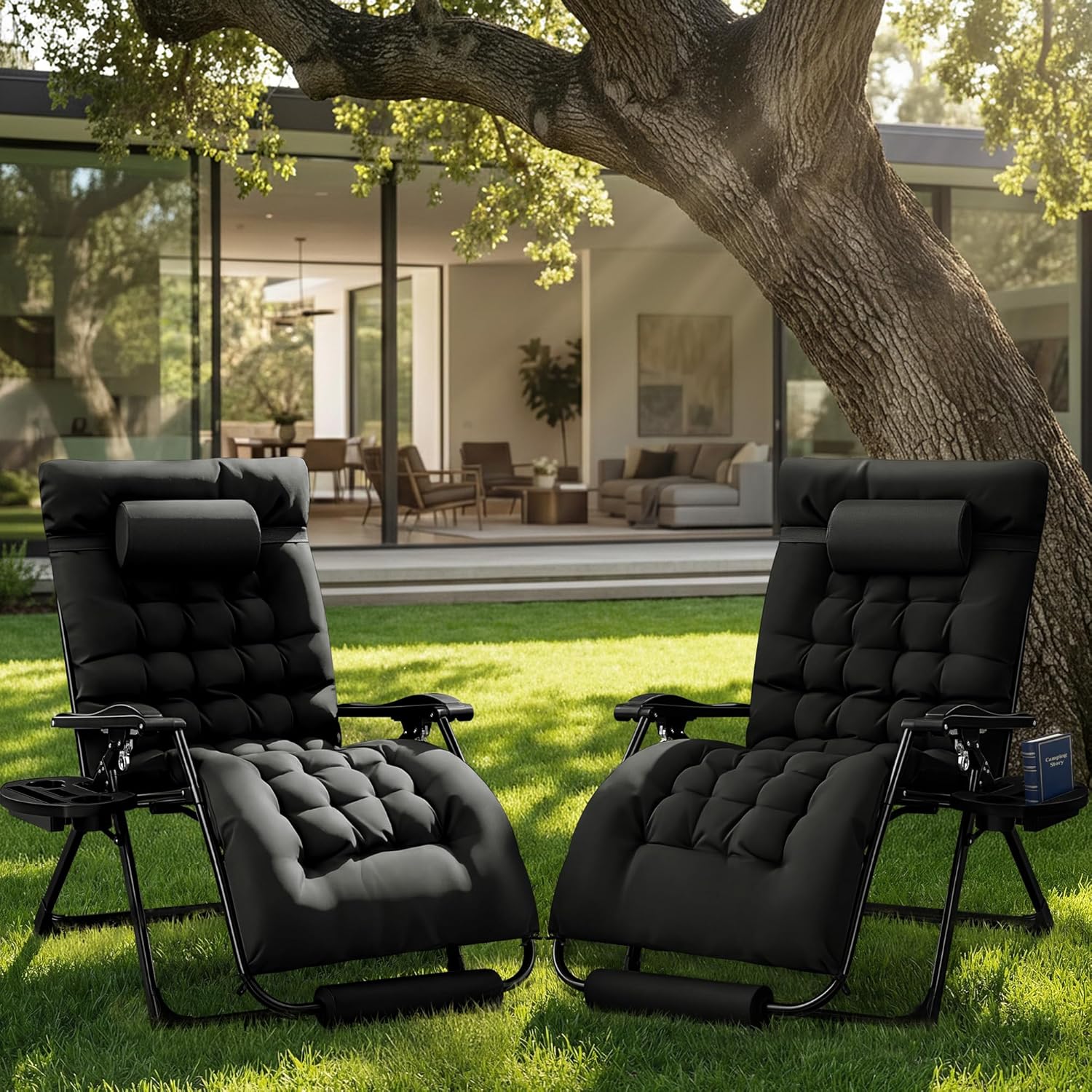 Homall Oversized Zero Gravity Chair, Set of 2 Recliner Lounge Chair with Removable Soft Cushion and Cup Holder, Adjustable Anti Gravity Chair Folding Patio Chairs Padded for Indoor and Outdoor (Black)