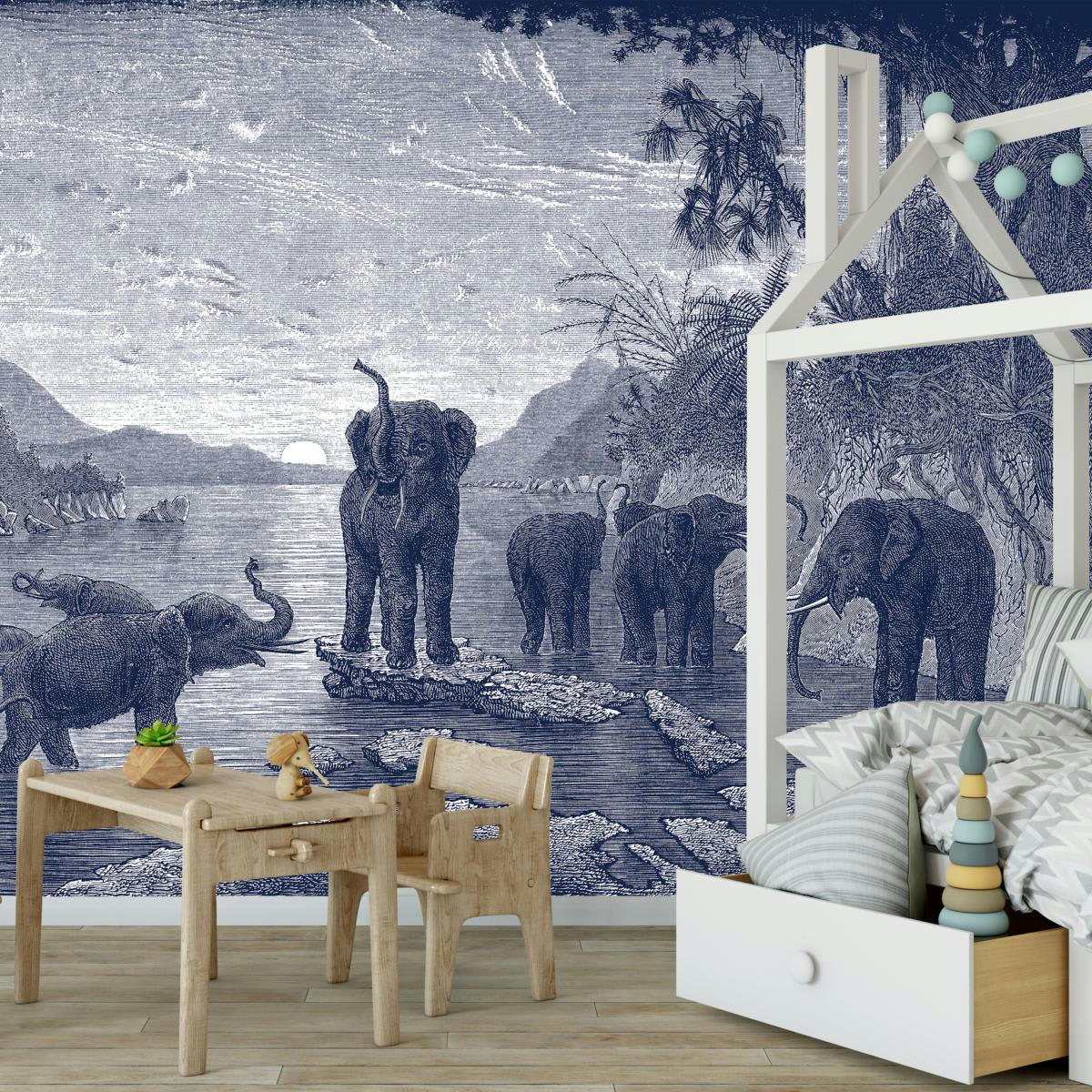 - Papier peint panoramique gravure les éléphants 390x270cm