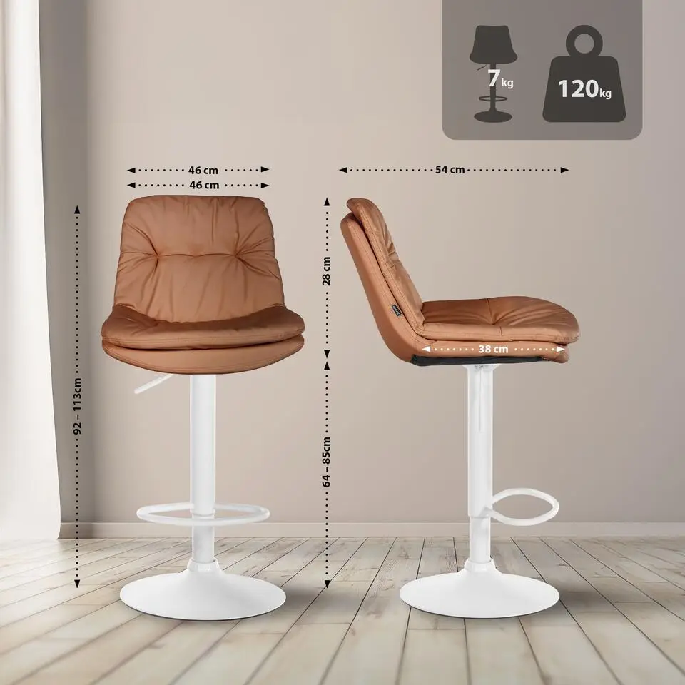 CLP Barkruk Laurel zwart Frame - Kunstleer - licht bruin