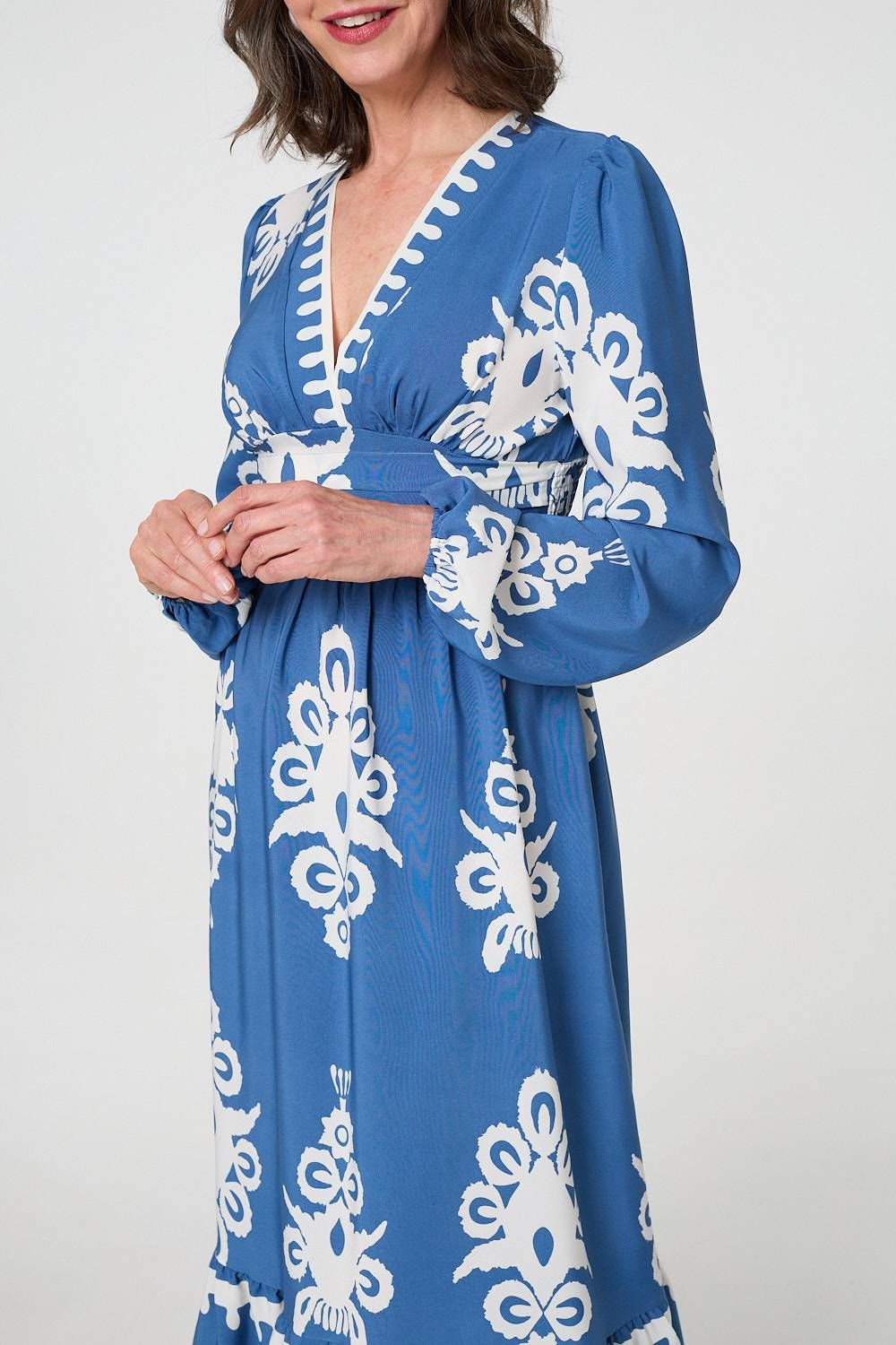 Izabel London Ikat Print Empire Kimono Maxi Dress