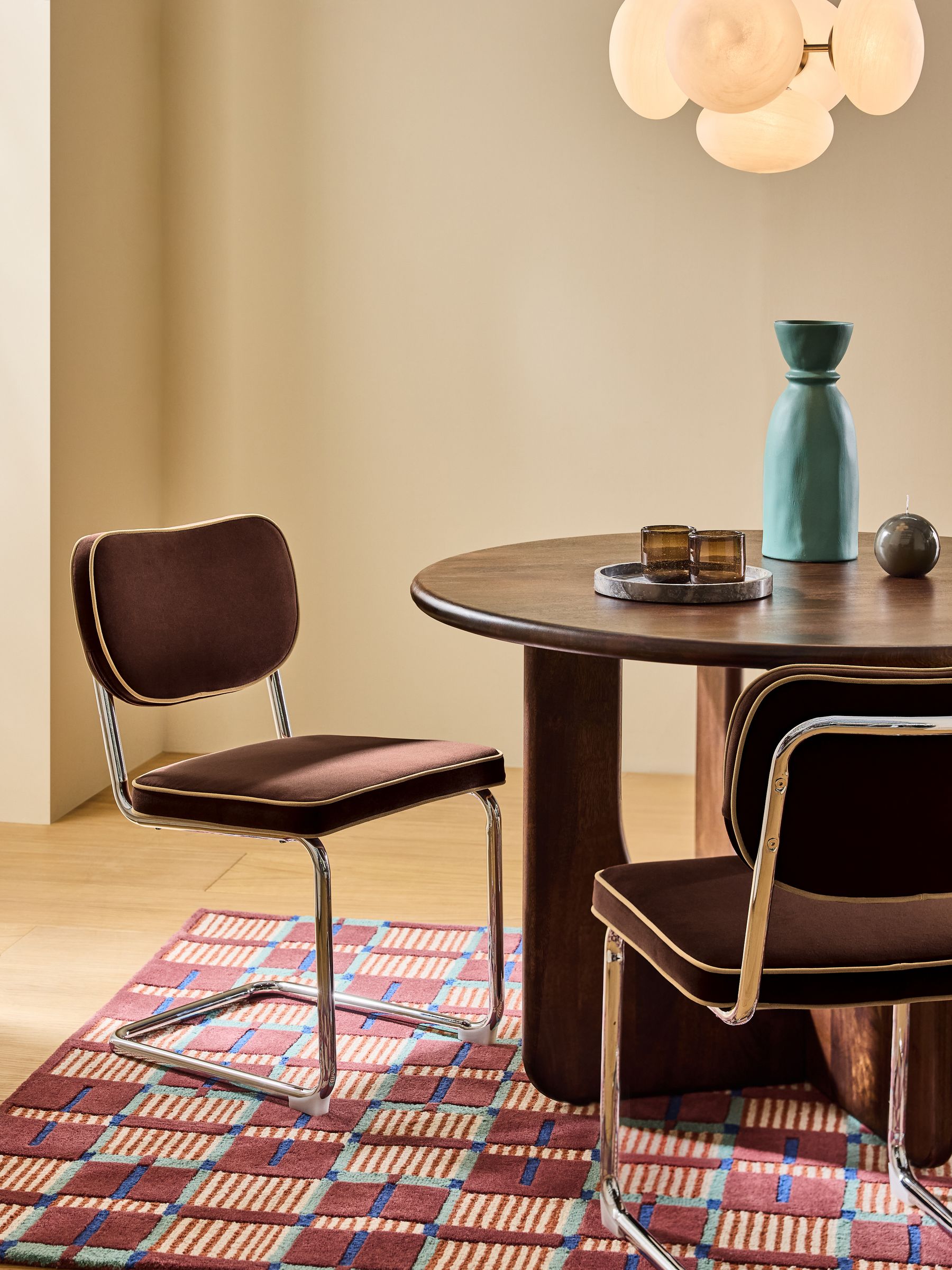 Set of 2 Parker Dining Chairs in Velvet in Chocolate Brown with Truffle Piping