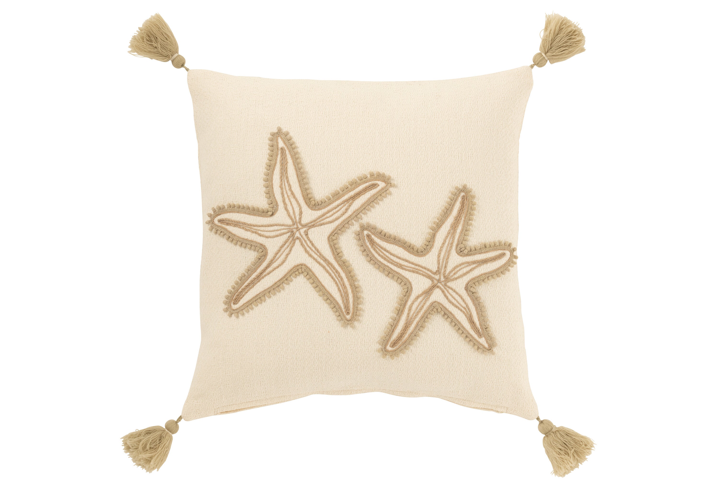 J-Line kussen Zeesterren   Kwasten - katoen - creme/beige