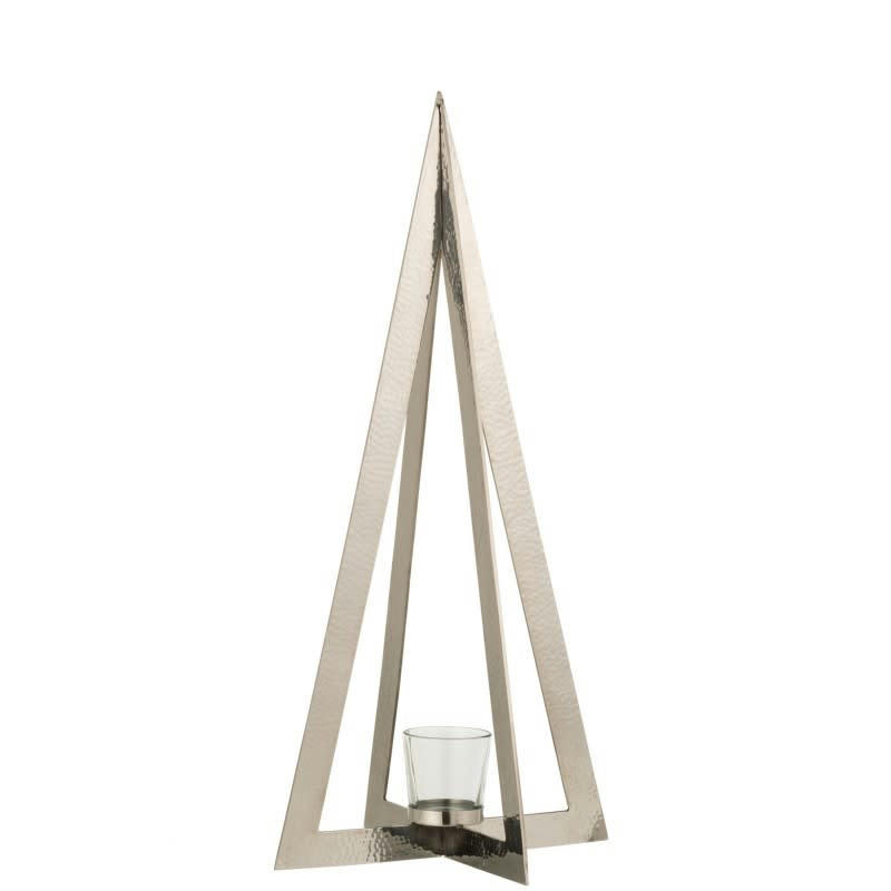 ARBRE - Photophore acier inoxydable verre argent H55cm